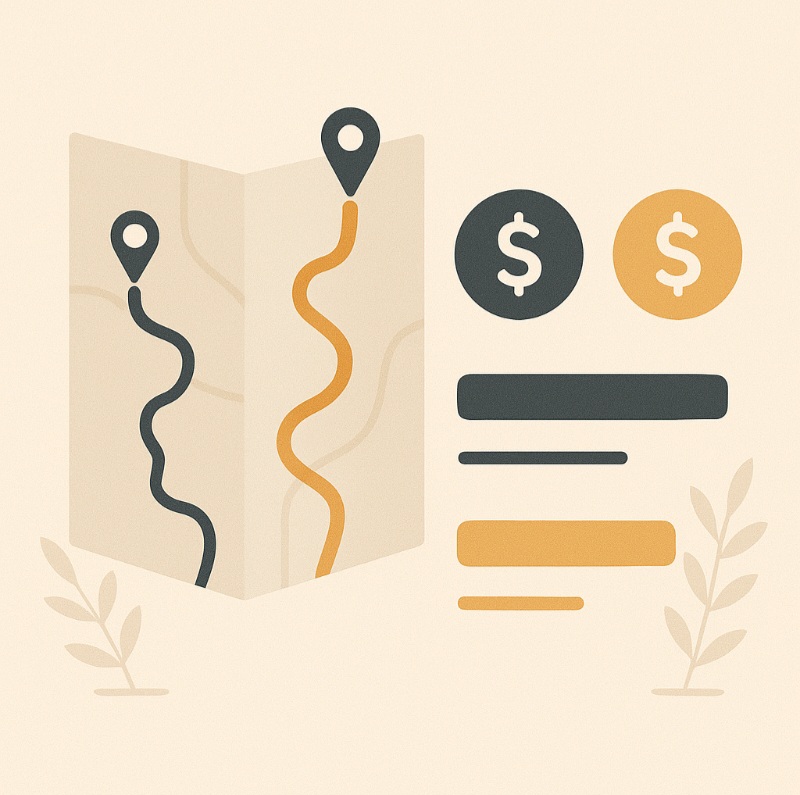 كيف تختار الطريق الأقل تكلفة؟ مقارنة بسيطة بين طريقين